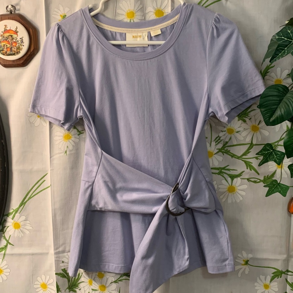Anthropologie Maeve pastel light blue faux wrap basic t shirt - Picture 3 of 6
